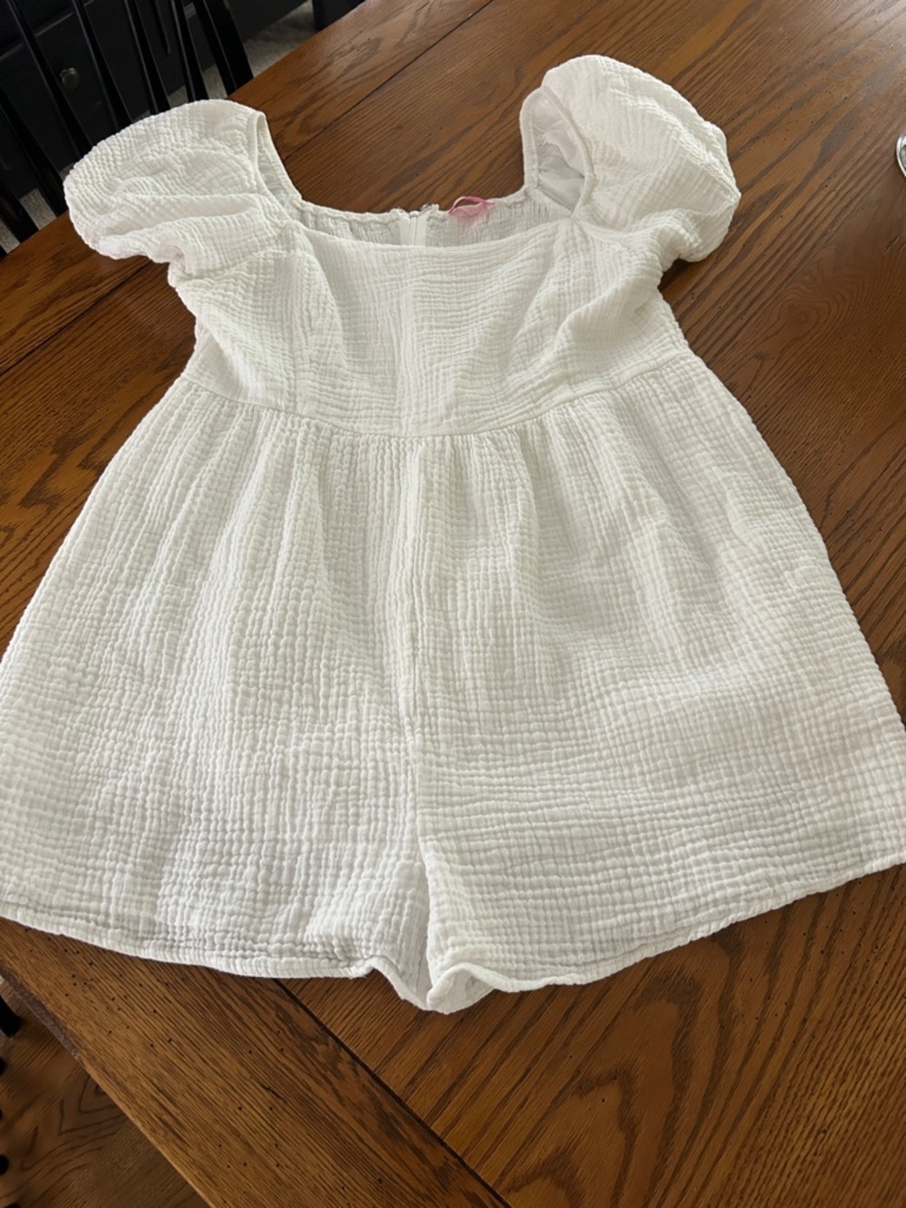 Pink Lily White Gauze Puff-Sleeve Romper